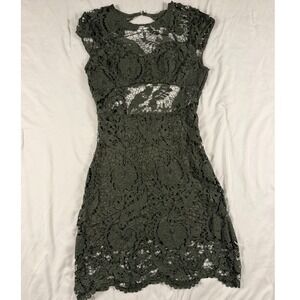 Bebe Lace Mini Dress Olive Green Beetle Open Back Cap Sleeve Size 2 70L2V1010000